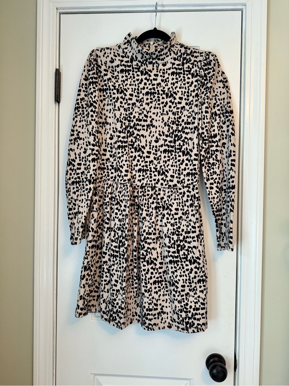 Rebecca Taylor Black and Cream Animal Print Long Sleeve Knit Dress